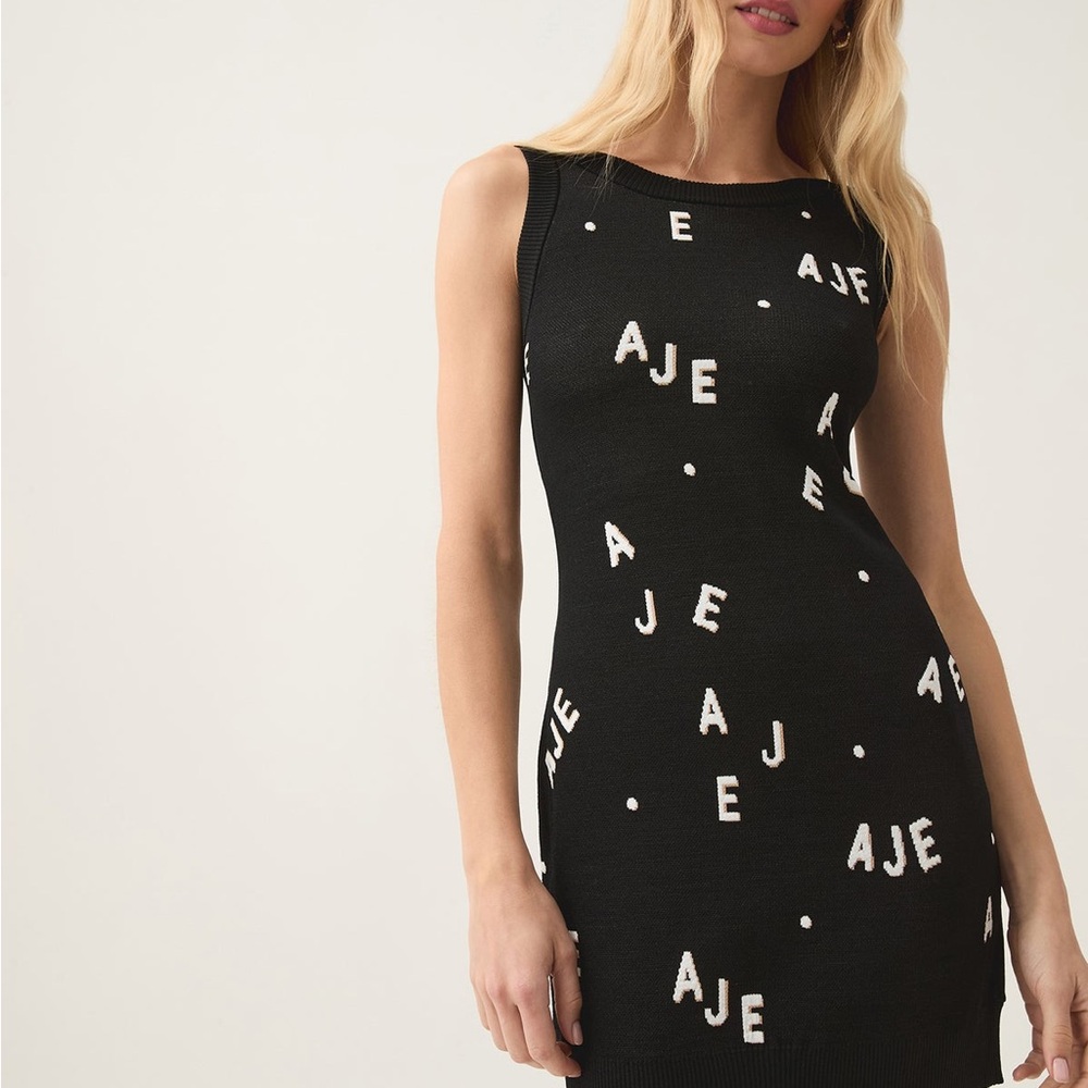 Aje Black Mini Dress with Letter Pattern